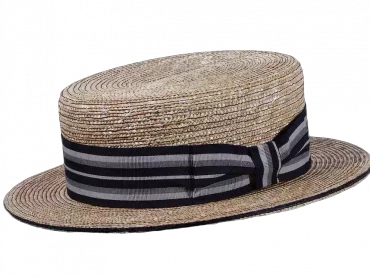 Canotier Strohhut mit flacher Krone und gestreiftem Band