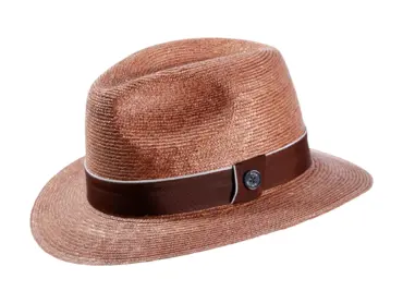 Fedora Strohhut in Nougat mit braunem Band und Risa Knopf