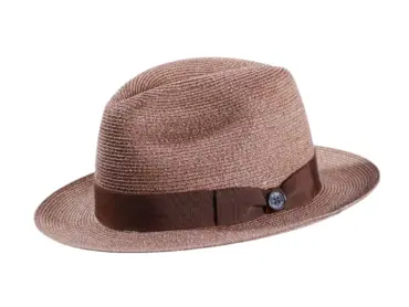 Fedora Strohhut aus meliertem Hanf in Mittelbraun oder Jeansblau