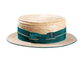 Sommerhut Canotier mit grünem Rebsband und Strohgarnitur
