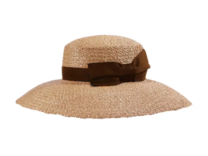 Sommerhut Damen aus Florentiner Stroh mit breitem Rand und Rebsband mit Schleife