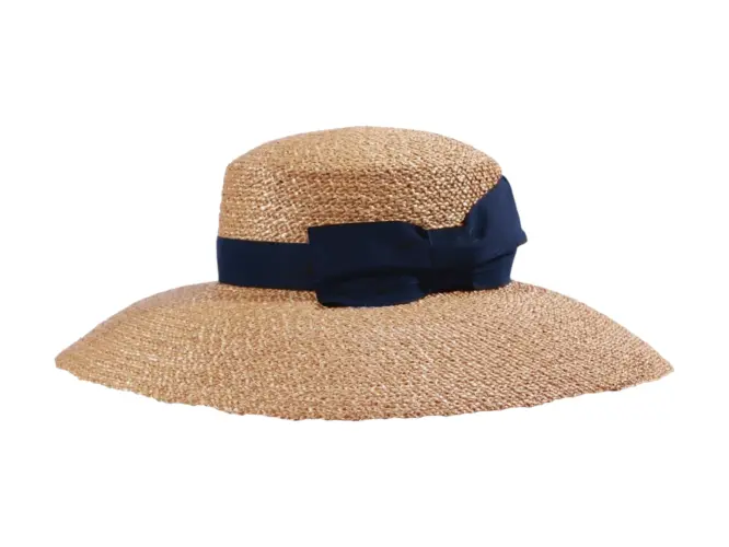 Sommerhut Damen aus Florentiner Stroh mit breitem Rand und Rebsband mit Schleife