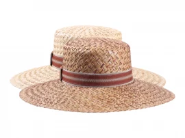 Damen Sommerhut Cloche Palmier aus 100% Stroh mit gestreiftem Leinenhutband.