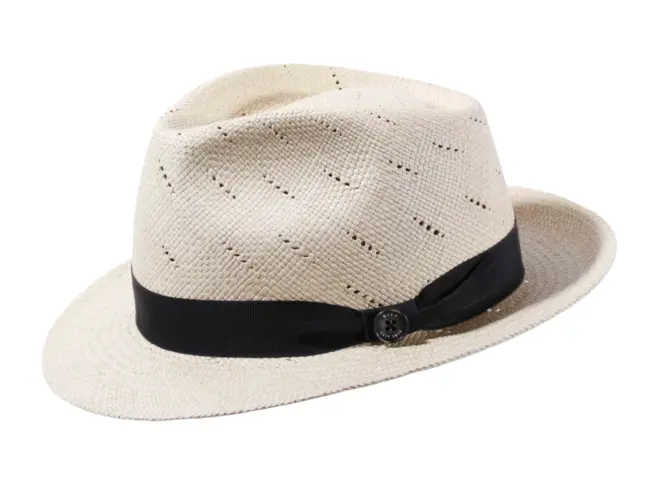 Panamahut Trilby mit Lüftungslinien und marineblauem Band