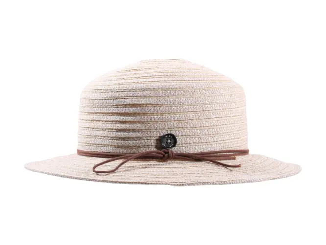 Sommerhut Cloche aus Leinen-Hanf in Hellbeige mit brauner Kordel