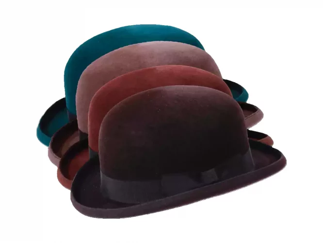 Bowler flacher Haarfilzhut Velours