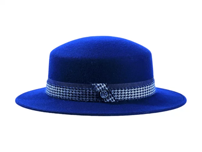 Cloche Damenhut Wollfilz mit Pied de Poule Mohairband – Risa Handarbeit Schweiz