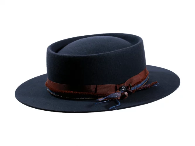 Filzhut flacher Fedora mit Ebony-Pearl – Bild 4