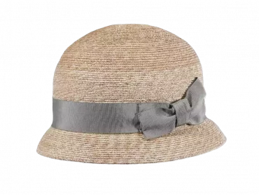Damen Strohhut Cloche aus Weizenstroh mit breitem Rebsband
