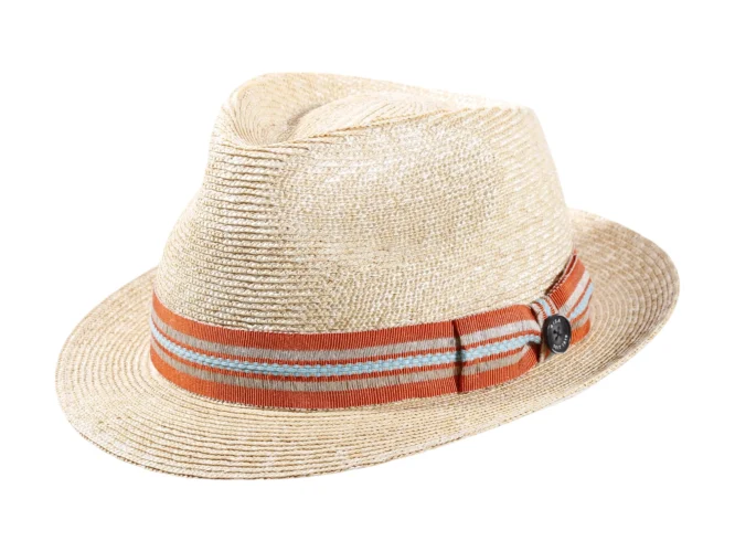 Sommerhut Trilby aus Stroh mit gestreiften Hutband
